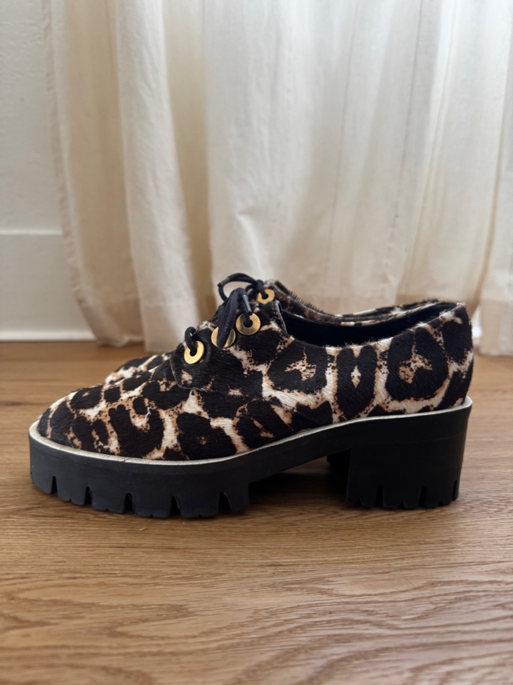 Sandro Leopard Print Lace-Up Chunky Loafers in Brown and Black - Picture 6 of 8